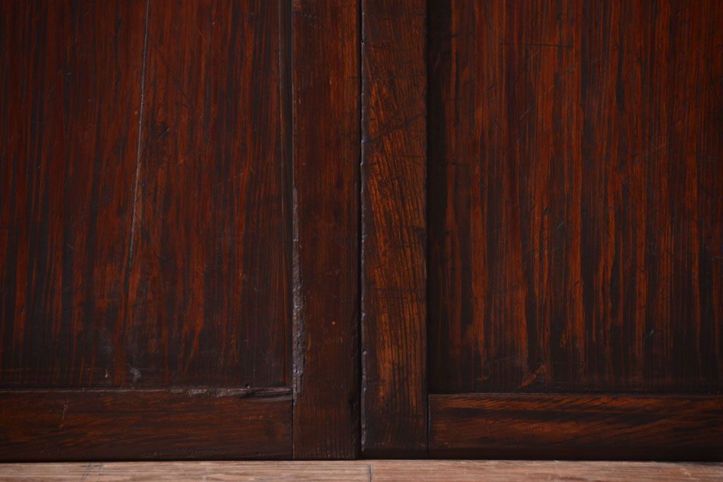 古民具・骨董　裏結霜ガラス入り!古い木の格子ガラス帯戸2枚セット(3)