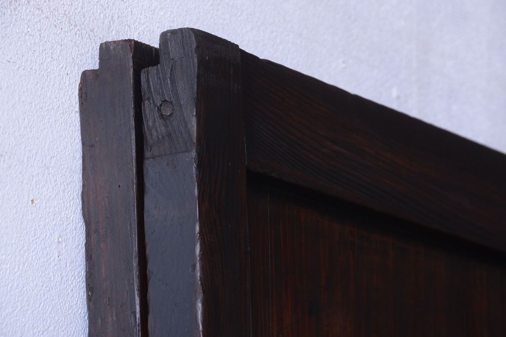 古民具・骨董　裏結霜ガラス入り!古い木の格子ガラス帯戸2枚セット(3)