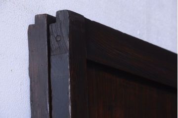 古民具・骨董　裏結霜ガラス入り!古い木の格子ガラス帯戸2枚セット(3)