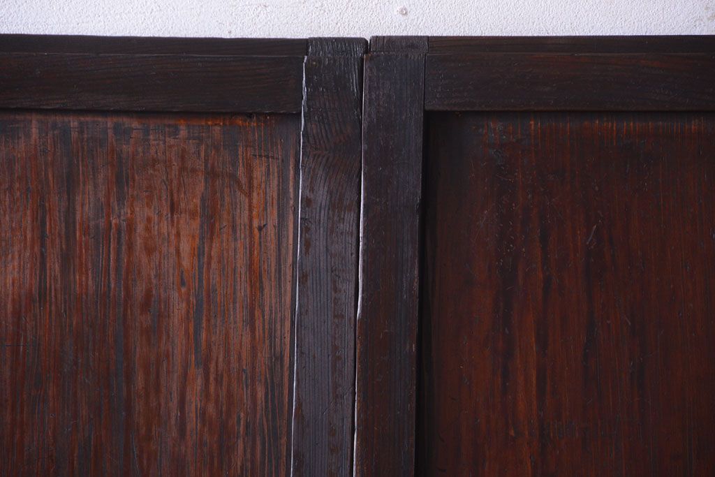 古民具・骨董　裏結霜ガラス入り!古い木の格子ガラス帯戸2枚セット(3)