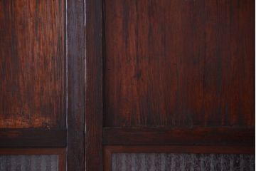 古民具・骨董　裏結霜ガラス入り!古い木の格子ガラス帯戸2枚セット(3)