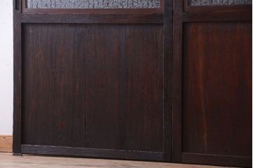 古民具・骨董　裏結霜ガラス入り!古い木の格子ガラス帯戸2枚セット(3)