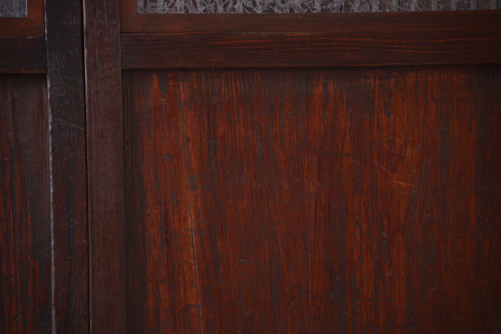 古民具・骨董　裏結霜ガラス入り!古い木の格子ガラス帯戸2枚セット(3)