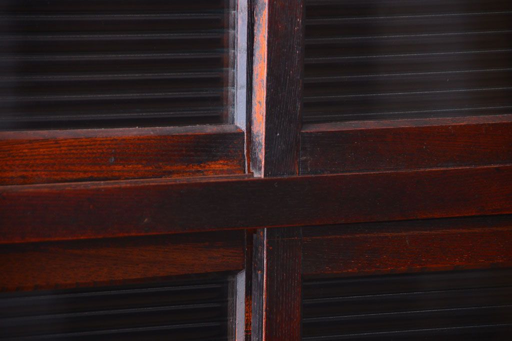 アンティーク家具　和製アンティーク　モールガラス入り!前面欅材の古い収納棚(食器棚)(2)