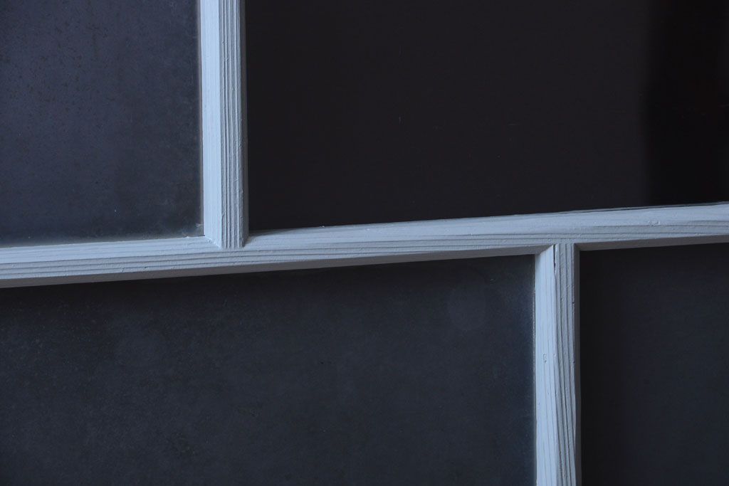 アンティーク　すりガラス入り!淡い水色ペイントのガラス引き戸2枚セット