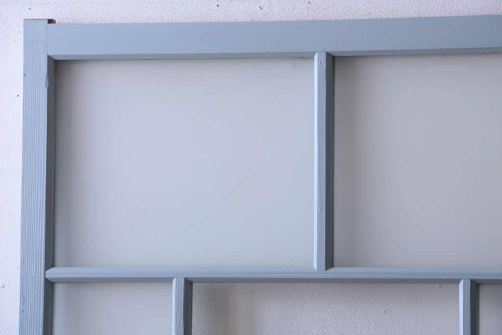 アンティーク　すりガラス入り!淡い水色ペイントのガラス引き戸2枚セット