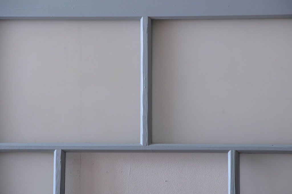 アンティーク　すりガラス入り!淡い水色ペイントのガラス引き戸2枚セット