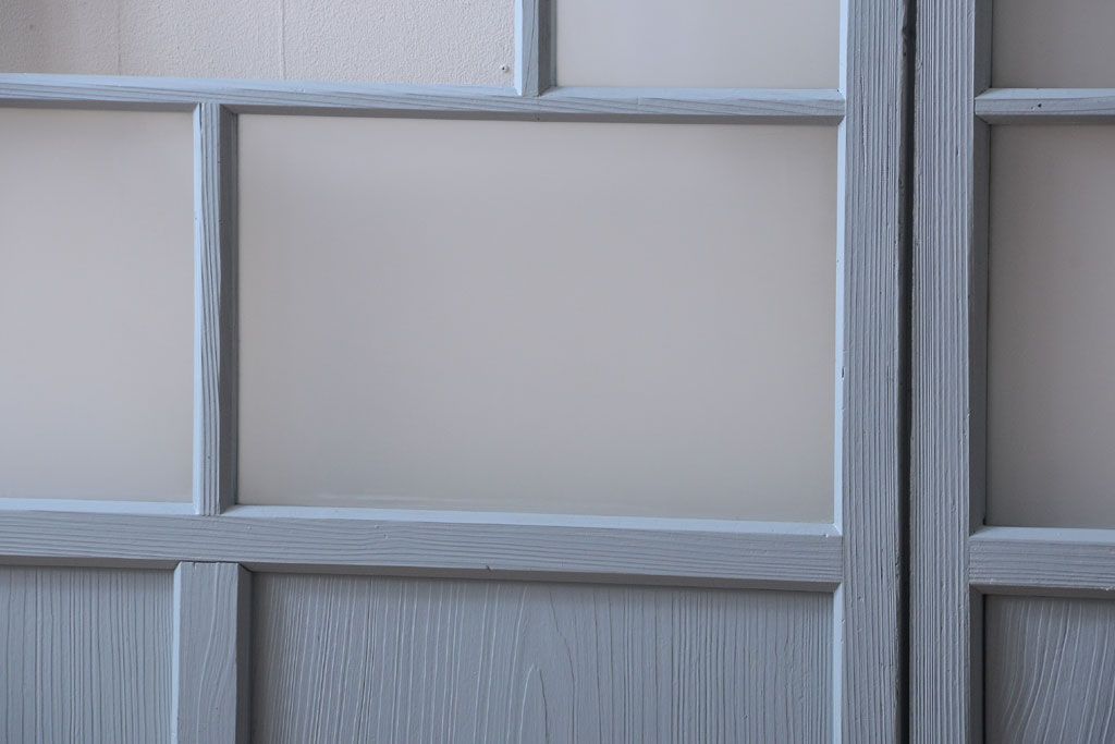 アンティーク　すりガラス入り!淡い水色ペイントのガラス引き戸2枚セット