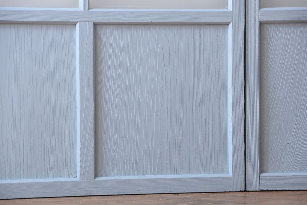 アンティーク　すりガラス入り!淡い水色ペイントのガラス引き戸2枚セット