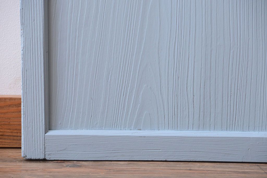 アンティーク　すりガラス入り!淡い水色ペイントのガラス引き戸2枚セット