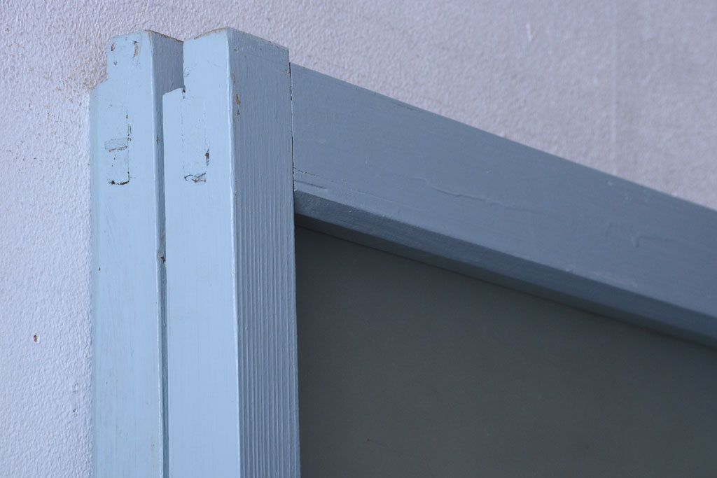 アンティーク　すりガラス入り!淡い水色ペイントのガラス引き戸2枚セット