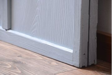 アンティーク　すりガラス入り!淡い水色ペイントのガラス引き戸2枚セット