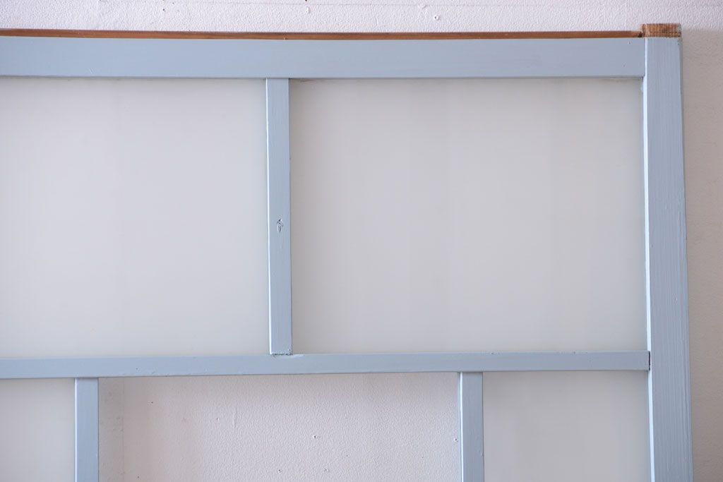 アンティーク　すりガラス入り!淡い水色ペイントのガラス引き戸2枚セット