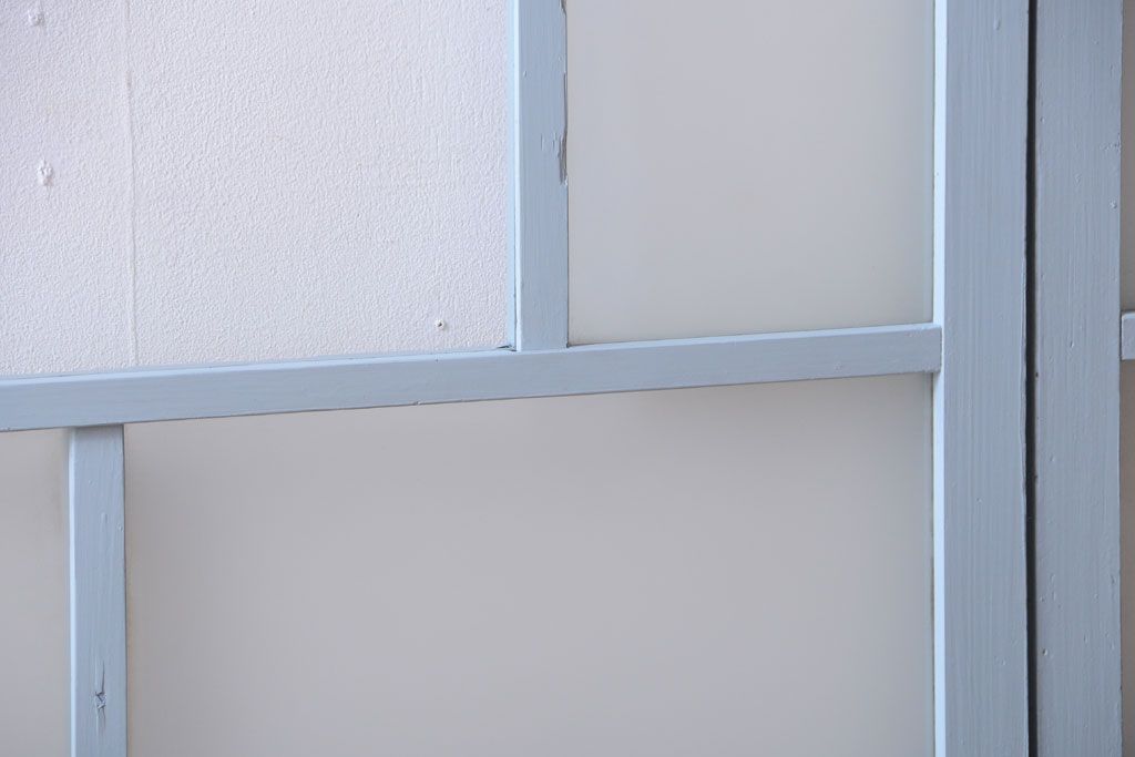 アンティーク　すりガラス入り!淡い水色ペイントのガラス引き戸2枚セット