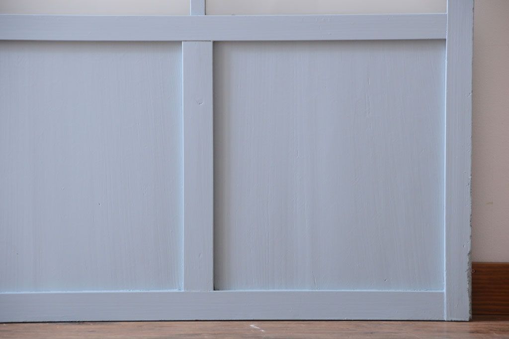 アンティーク　すりガラス入り!淡い水色ペイントのガラス引き戸2枚セット