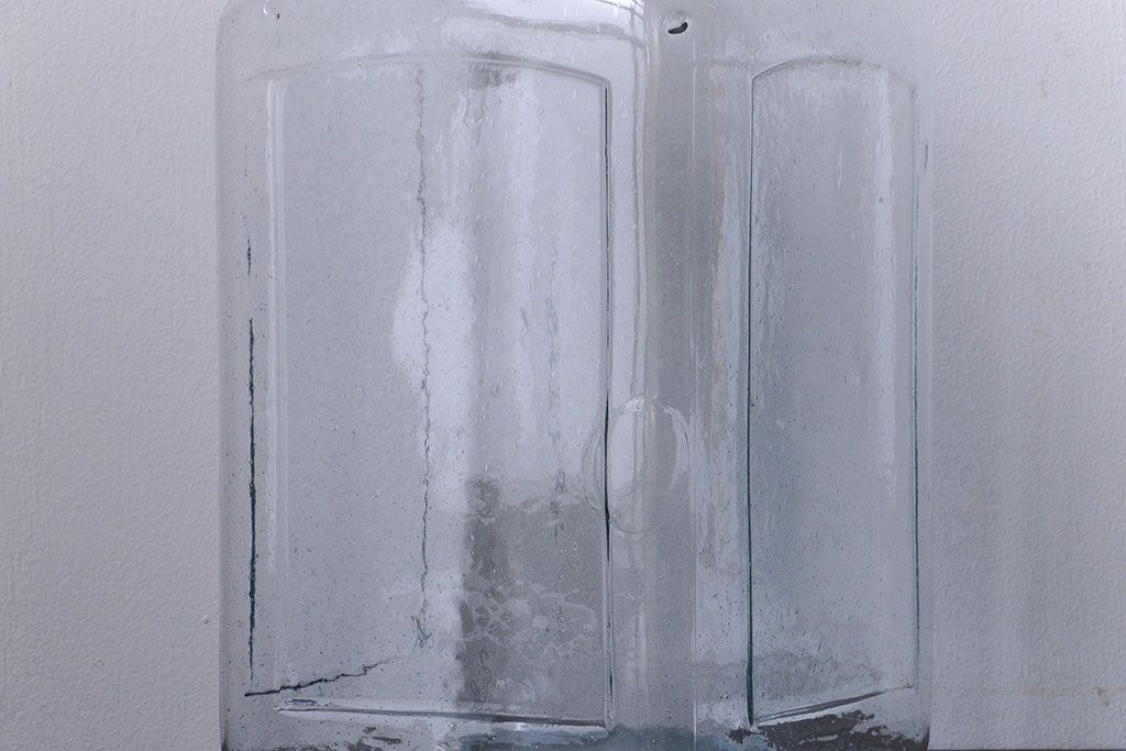 アンティーク雑貨　昭和レトロ　青色気泡ガラス!アンティークガラス瓶2個セット