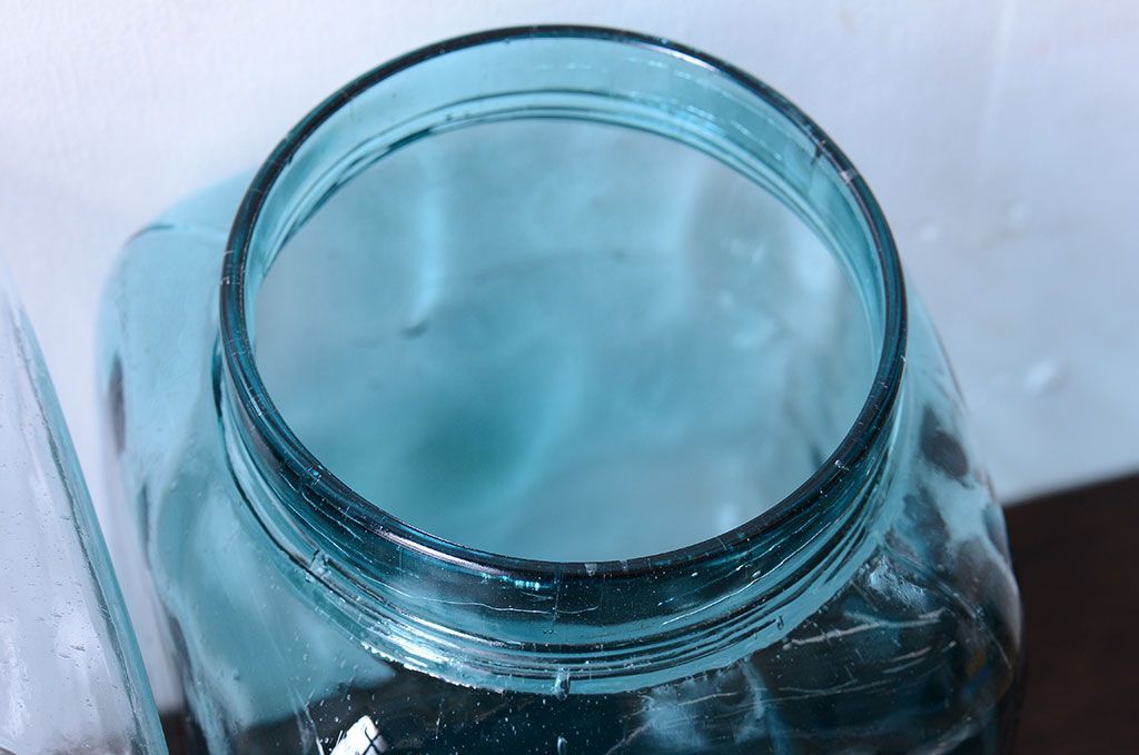 アンティーク雑貨　昭和レトロ　青色気泡ガラス!アンティークガラス瓶2個セット