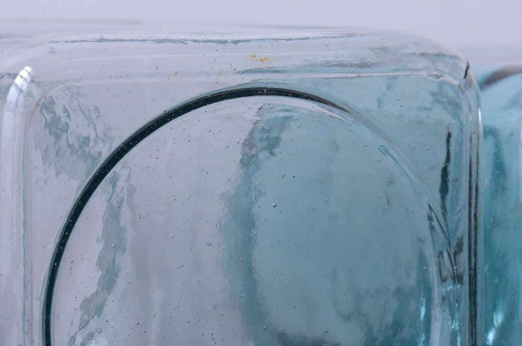 アンティーク雑貨　昭和レトロ　青色気泡ガラス!アンティークガラス瓶2個セット