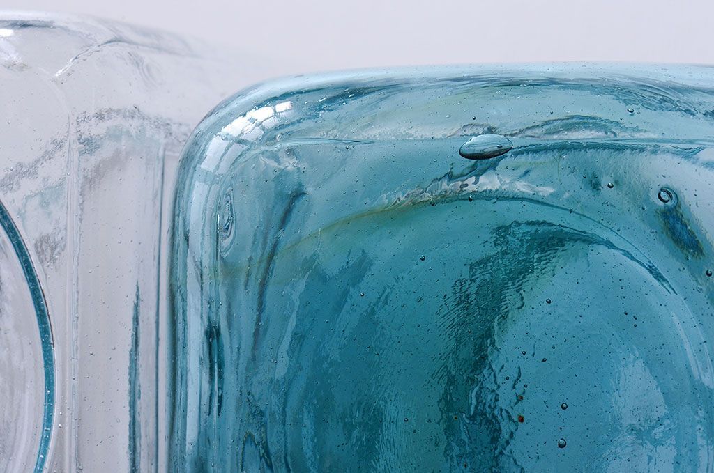 アンティーク雑貨　昭和レトロ　青色気泡ガラス!アンティークガラス瓶2個セット