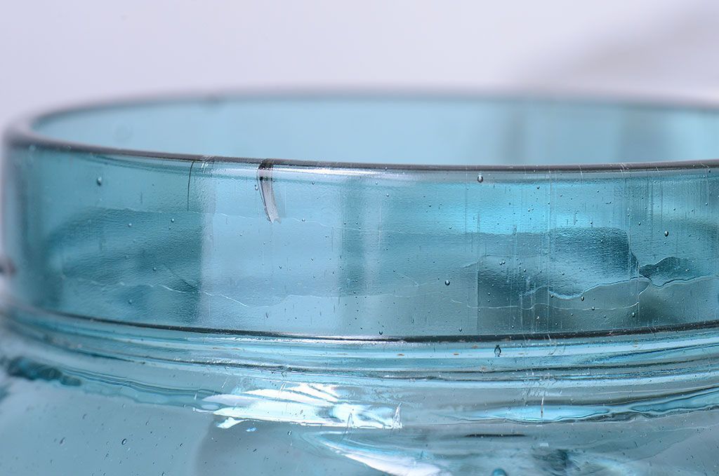 アンティーク雑貨　昭和レトロ　青色気泡ガラス!アンティークガラス瓶2個セット