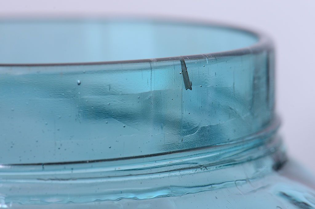 アンティーク雑貨　昭和レトロ　青色気泡ガラス!アンティークガラス瓶2個セット