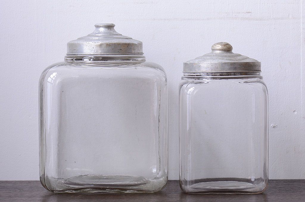 アンティーク雑貨　昭和レトロ　アンティークガラス瓶大小2個セット