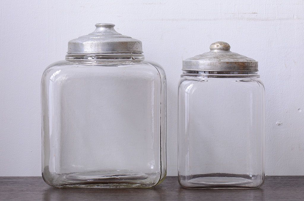 アンティーク雑貨　昭和レトロ　アンティークガラス瓶大小2個セット