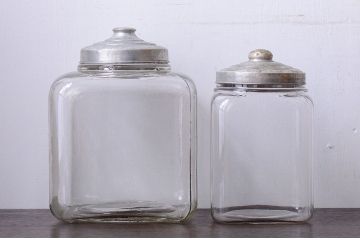 アンティーク雑貨　昭和レトロ　アンティークガラス瓶大小2個セット