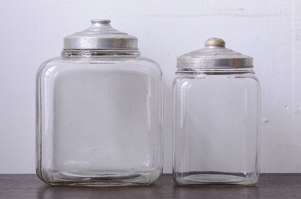 アンティーク雑貨　昭和レトロ　アンティークガラス瓶大小2個セット