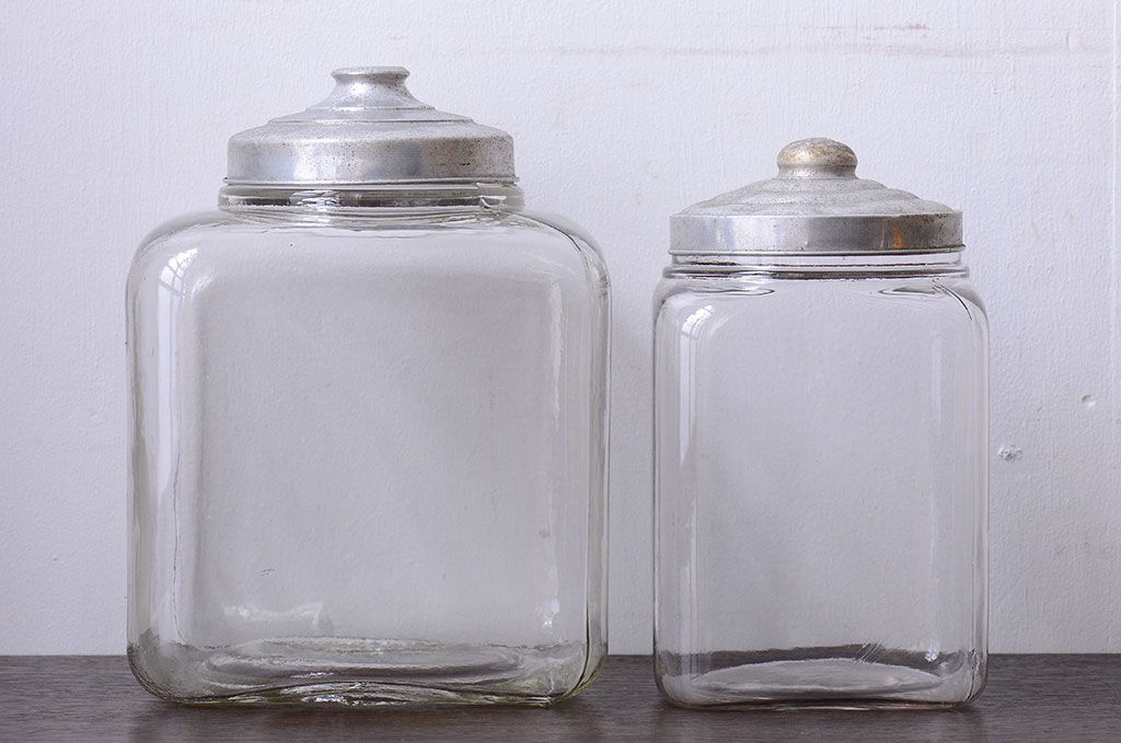 アンティーク雑貨　昭和レトロ　アンティークガラス瓶大小2個セット