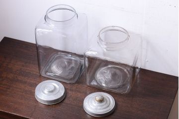 アンティーク雑貨　昭和レトロ　アンティークガラス瓶大小2個セット(2)