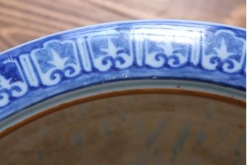 アンティーク雑貨　古民具・骨董　扇に花の図　アンティーク染付瀬戸火鉢