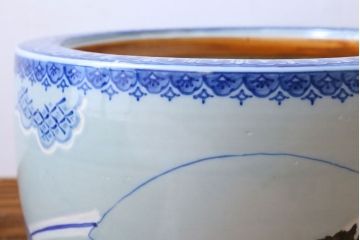 アンティーク雑貨　古民具・骨董　扇に花の図　アンティーク染付瀬戸火鉢