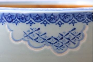 アンティーク雑貨　古民具・骨董　扇に花の図　アンティーク染付瀬戸火鉢