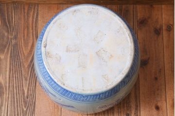 アンティーク雑貨　古民具・骨董　扇に花の図　アンティーク染付瀬戸火鉢