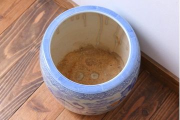 アンティーク雑貨　古民具・骨董　瓢箪の図　アンティーク染付瀬戸火鉢