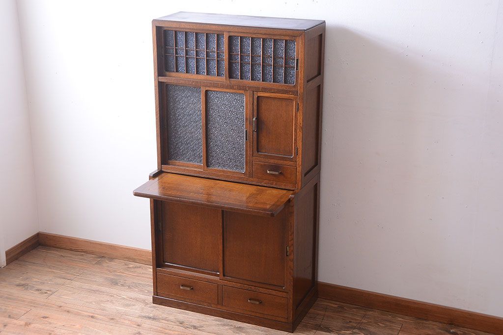 食器棚　ダイヤガラスの棚　昭和レトロ　古家具 食器棚 ダイヤガラスの棚 昭和レトロ 古家具 食器棚 ダイヤ