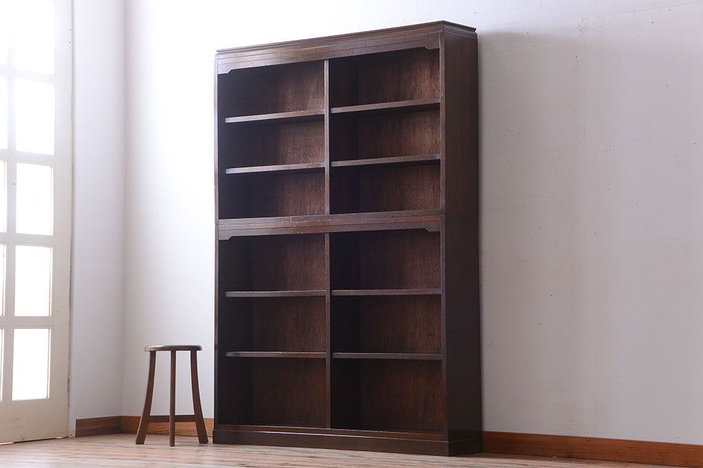 アンティーク家具　和製アンティーク　シンプルシックな大きい2段重ね本棚(飾り棚)