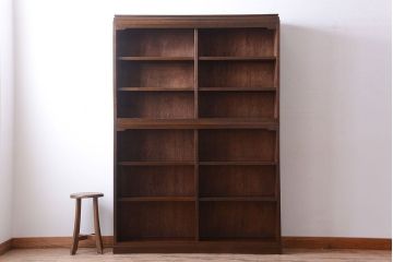 アンティーク家具　和製アンティーク　シンプルシックな大きい2段重ね本棚(飾り棚)