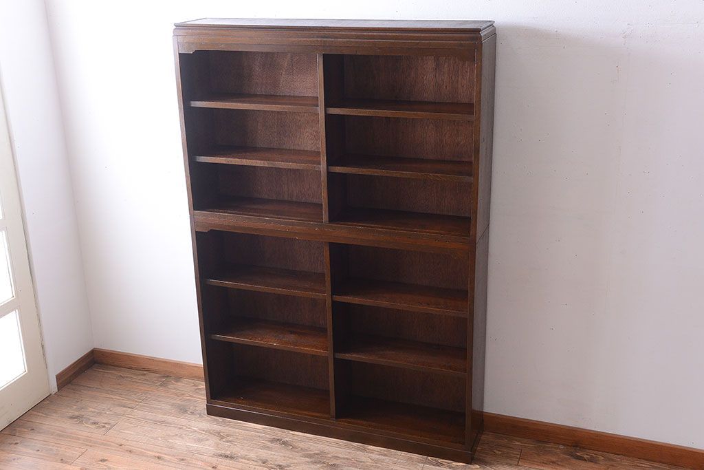 アンティーク家具　和製アンティーク　シンプルシックな大きい2段重ね本棚(飾り棚)