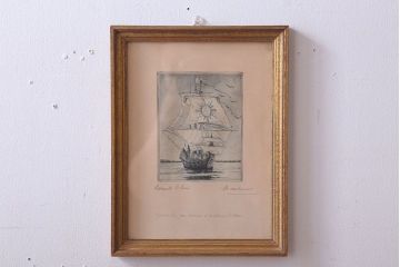 アンティーク雑貨　イギリスビンテージ　壁掛け絵画　フレーム(船)