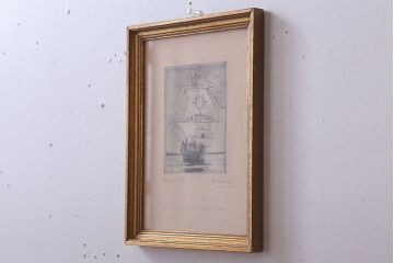アンティーク雑貨　イギリスビンテージ　壁掛け絵画　フレーム(船)