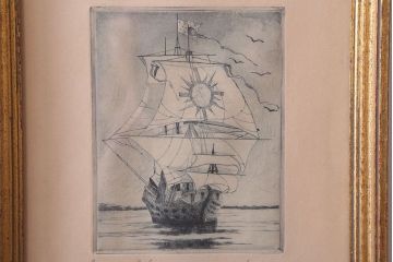 アンティーク雑貨　イギリスビンテージ　壁掛け絵画　フレーム(船)