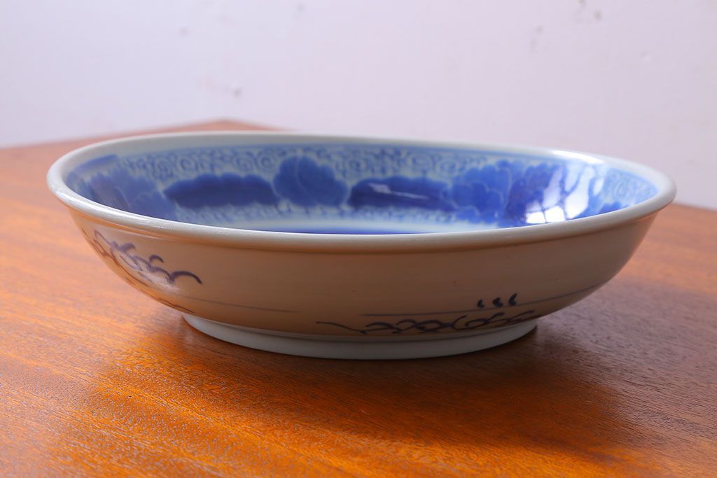 古民具・骨董　幕末〜明治　アンティーク染付一尺皿(伊万里)