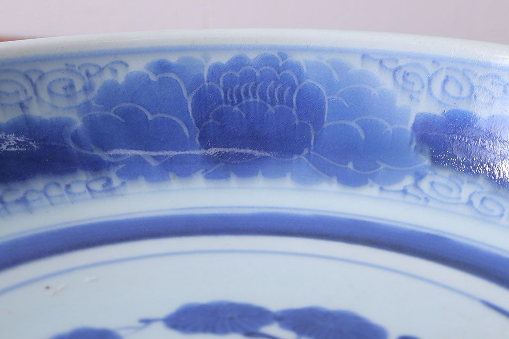 古民具・骨董　幕末〜明治　アンティーク染付一尺皿(伊万里)