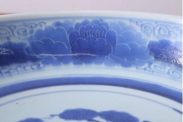 古民具・骨董　幕末〜明治　アンティーク染付一尺皿(伊万里)