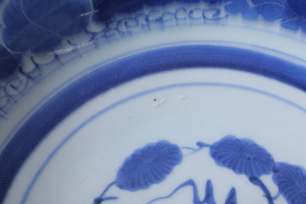 古民具・骨董　幕末〜明治　アンティーク染付一尺皿(伊万里)