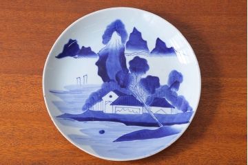 古民具・骨董　幕末〜明治　山水の図　アンティーク染付大皿