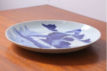 古民具・骨董　幕末〜明治　山水の図　アンティーク染付大皿