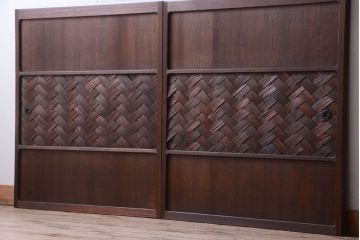 和製アンティーク　高級品!網代(あじろ)の木製引き戸2枚セット